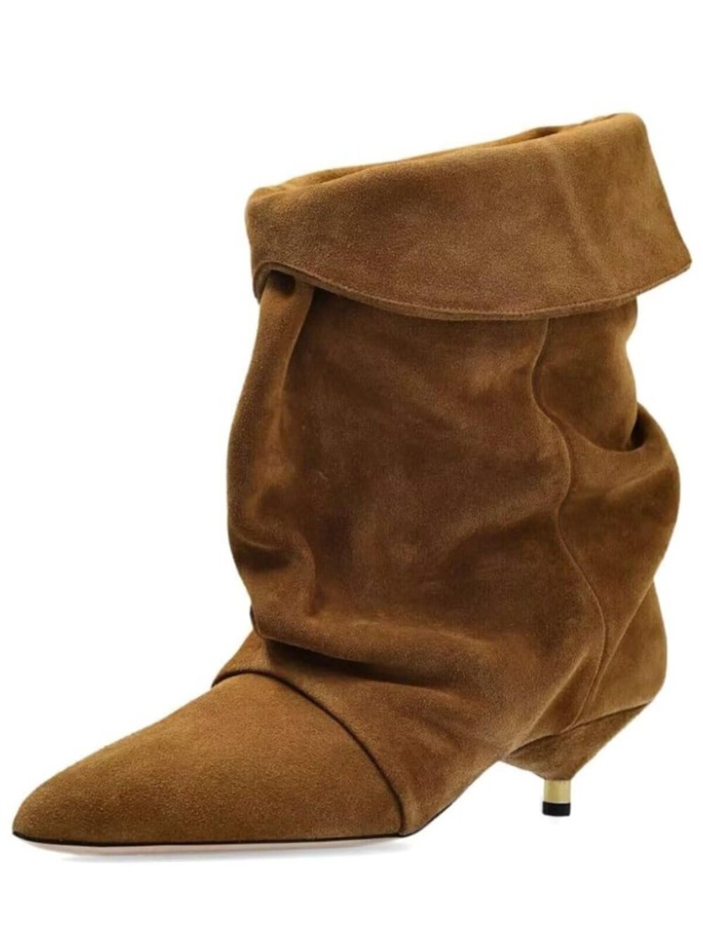 Women's Slouchy Ankle Boots - Pointed Toe Kitten Heels Booties Wide Calf Boho
